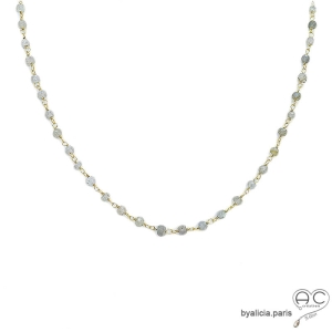 collier doré avec pierre naturelle labradorite fait main en France
