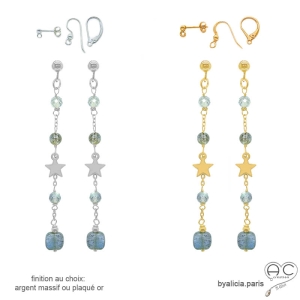 Boucles d'oreilles en labradorite et étoile plaqué or ou argent, fait main, création by Alicia