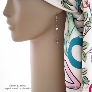Boucles d'oreilles femme longues en labradorite et étoile argent création by Alicia Paris