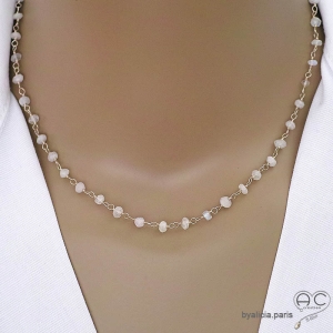 Collier fin avec pierre de lune sur une chaîne en argent 925, ras de cou, création by Alicia
