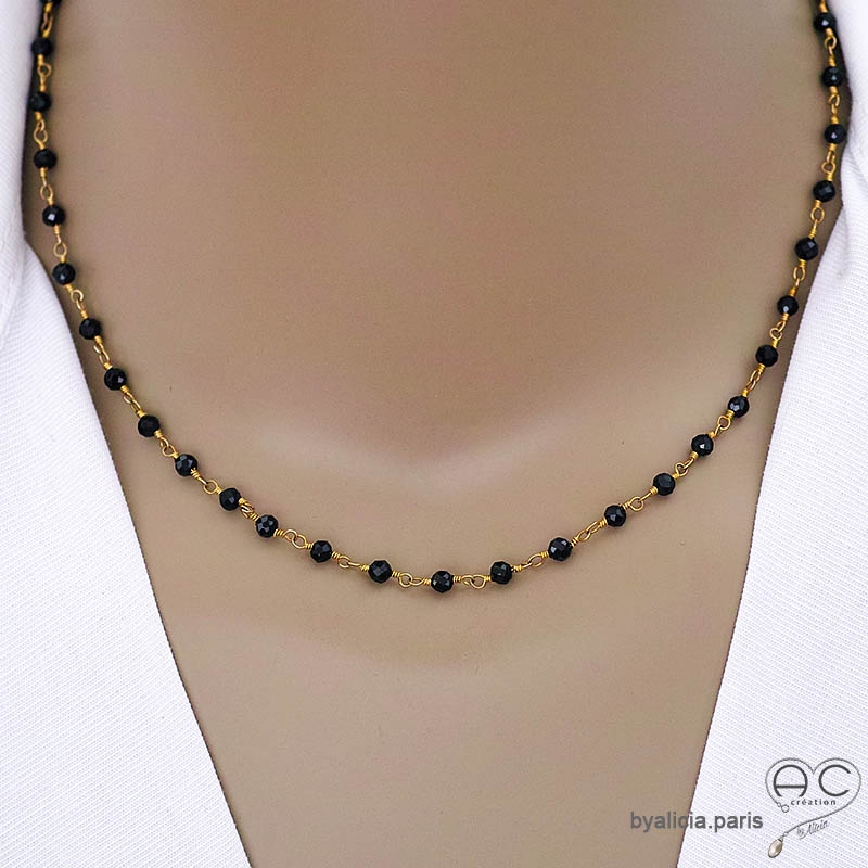 Collier spinelle noire et argent doré, ras de cou pierre naturelle, création by Alicia Collier spinelle noire et argent doré, ras de cou pierre naturelle, création by Alicia