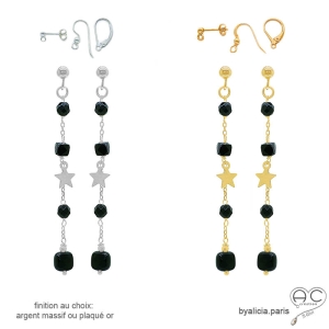 Boucles d'oreilles en onyx noire et étoile plaqué or ou argent, fait main, création by Alicia