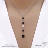 Collier cravate en onyx noire et étoile argent massif, bijou femme pierre naturelle fait main en France
