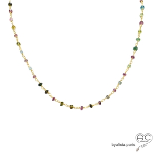 ras de cou multicolore femme en pierre naturelle tourmaline fait main