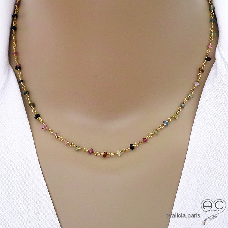 Collier tourmaline multicolore et argent doré, ras de cou pierre naturelle, création by Alicia Collier tourmaline multicolore et argent doré, ras de cou pierre naturelle, création by Alicia