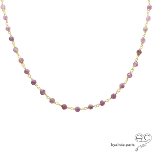 ras de cou rose femme en pierre naturelle tourmaline fait main