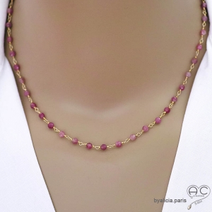 Collier tourmaline rose et argent doré, ras de cou pierre naturelle, création by Alicia