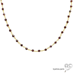 ras de cou rouge femme en pierre naturelle grenat fait main