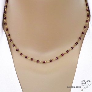 Collier grenat et argent doré, ras de cou pierre naturelle, création by Alicia
