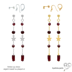 Boucles d'oreilles en grenat et étoile plaqué or ou argent, fait main, création by Alicia