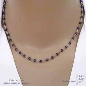 Collier améthyste et argent massif, ras de cou pierre naturelle, création by Alicia