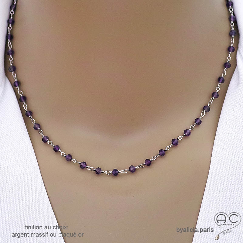 Collier améthyste et argent massif, ras de cou pierre naturelle, création by Alicia Collier améthyste et argent massif, ras de cou pierre naturelle, création by Alicia