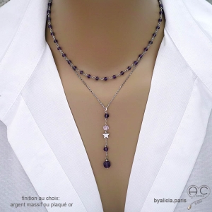 bijou femme en argent 925 et améthyste collier artisanal pierre naturelle violet