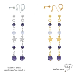 Boucles d'oreilles en améthyste et étoile plaqué or ou argent, fait main, création by Alicia