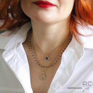 bijou femme ras de cou bleu en saphir d'eau iolite