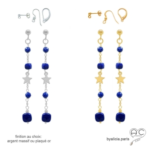 Boucles d'oreilles en lapis-lazuli et étoile plaqué or ou argent, fait main, création by Alicia