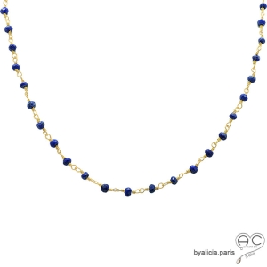 collier argent doré et lapis-lazuli, ras de cou femme bleu en pierre naturelle, fait main en France