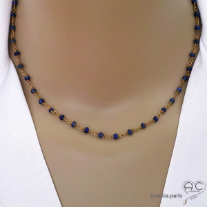 Collier lapis-lazuli et argent doré, ras de cou pierre naturelle, création by Alicia