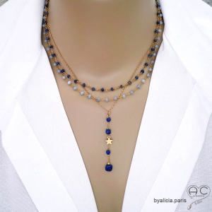 bijou femme ras de cou bleu en pierre naturelle lapis-lazuli