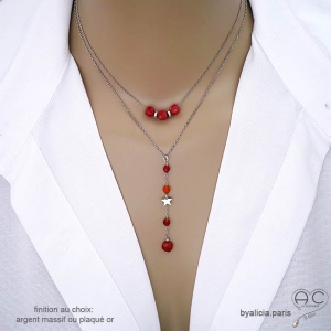 Collier pendentif long en cornaline et étoile argent 925 création by Alicia Paris