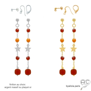 Boucles d'oreilles en cornaline et étoile plaqué or ou argent, fait main, création by Alicia