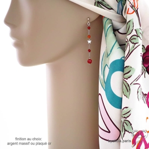 Boucles d'oreilles femme longues en cornaline orange et étoile argent création by Alicia Paris