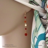 Boucles d'oreilles cornaline et étoile plaqué or, bijoux femme pierre naturelle orange fait main en France