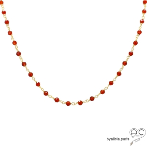 Collier cornaline et argent doré, ras de cou pierre naturelle, création by Alicia