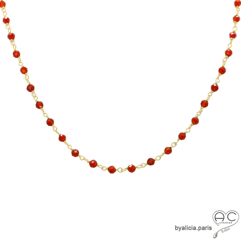 Collier cornaline et argent doré, ras de cou pierre naturelle, création by Alicia