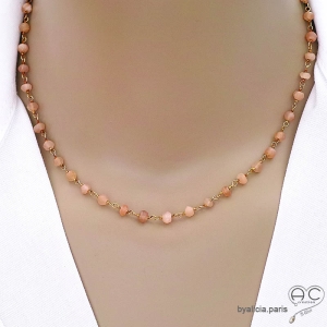 Collier pierre de soleil et argent doré, ras de cou pierre naturelle, création by Alicia