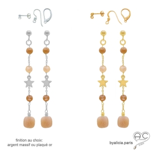 Boucles d'oreilles en pierre de soleil et étoile plaqué or ou argent, fait main, création by Alicia
