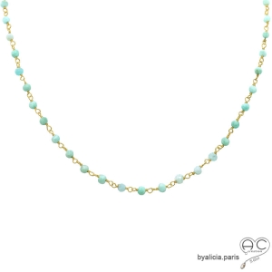 collier argent doré et amazonite, ras de cou femme vert d'eau en pierre naturelle, fait main en France