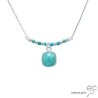 Collier amazonite entouré des petites turquoises sur une chaîne en argent, ras de cou, fait main, création by Alicia
