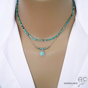 collier pierre naturelle amazonite et argent massif fait main sur mesure