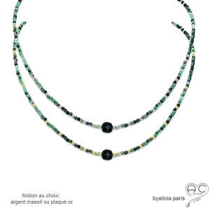 Collier rubis zoîsite et spinelle noire, ras de cou fin en pierres naturelles, fait main, création by Alicia