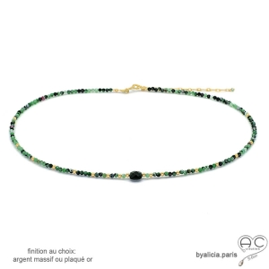 collier vert femme en pierres naturelles rubis zoîsite et spinelle noire
