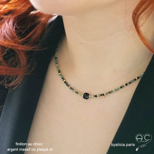 ras de cou fin en rubis zoîsite et spinelle noire plaqué or ou argent collier artisanal