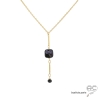 Collier avec un long pendant en pierre naturelle hypersthène et plaqué or, fait main, création by Alicia