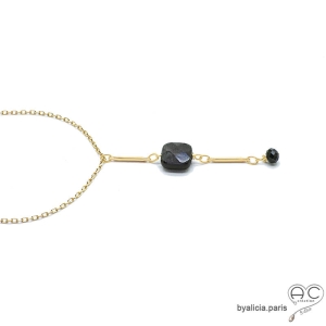 collier cravat en pierre naturelle noire et plaqué or artisanal