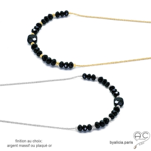 collier femme pierres semi-précieuses noires ras de cou fait sur mesure à la main