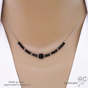 collir ras de cou noir pierre naturelle onyx et spinelle noire chaîne argent fait main en France
