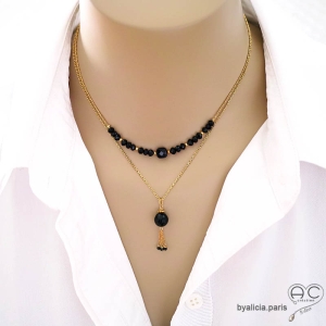 bijoux créateur ras de cou femme en pierre semi-précieuse onyx noire fabriqué à la main en France