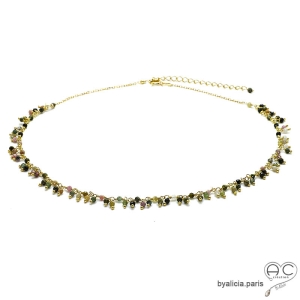 ras de cou doré femme en pierre semi-précieuse tourmaline multicolore
