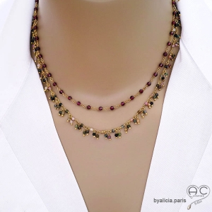 bijou multicolore femme ras de cou pierre naturelle tourmaline
