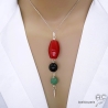 Pendentif artisanal en cornaline, onyx facetté, aventurine et une pointe argent sur chaîne argent massif rhodié