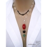 pendentif long avec pointe en argent 925 pierres naturelles cornaline orange agate noire aventurine verte