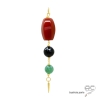 Pendentif cornaline, onyx noire, aventurine et une pointe, bijou plaqué or fait main, création by Alicia