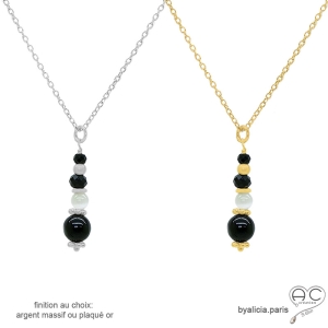 Collier avec pendentif en hypersthène et spinelle noire sur une chaîne fine, fait main, création by Alicia