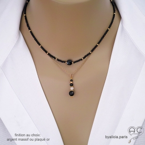 bijoux créateur collier ras du cou choker en pierres semi-precieuses noires fabriqué à la main en France