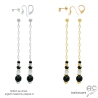 boucles d'oreilles noires longues plaqué or ou argent pierres naturelles fait sur mesure à la main